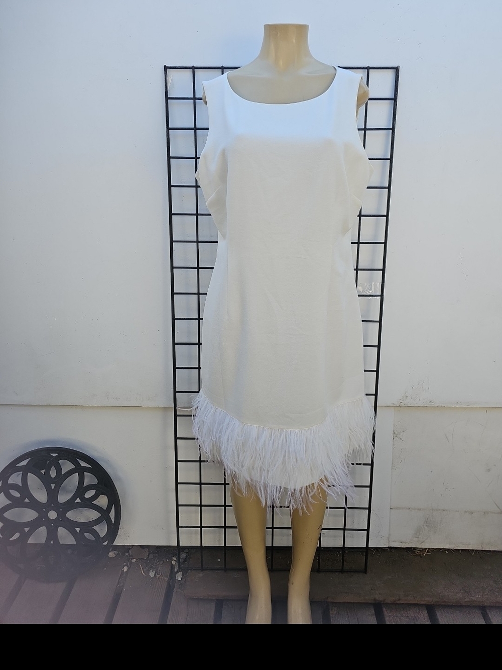 Karl Lagerfeld White Feather-Trim Sleeveless Shift Dress